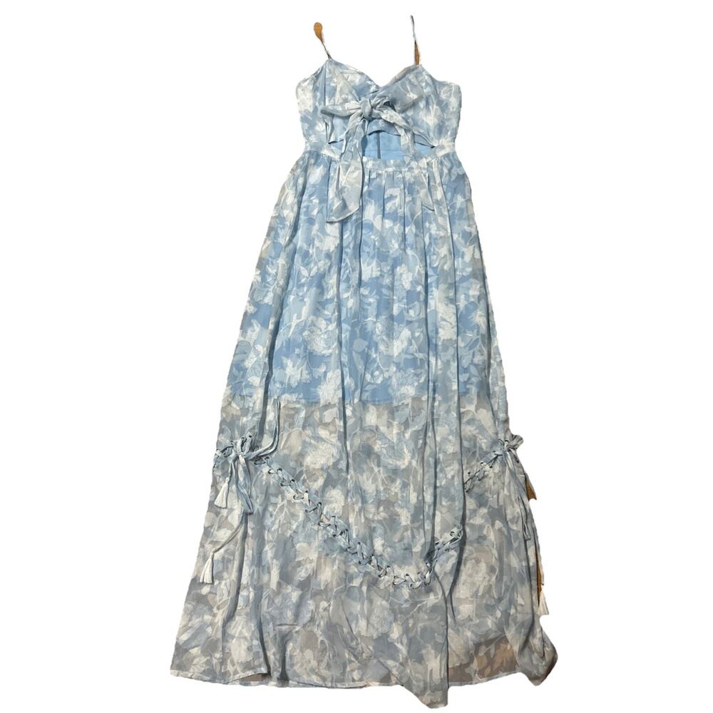 WE ARE KINDRED Womens 4 Blue White Floral Maxi Gown Front Cut Out Romantic